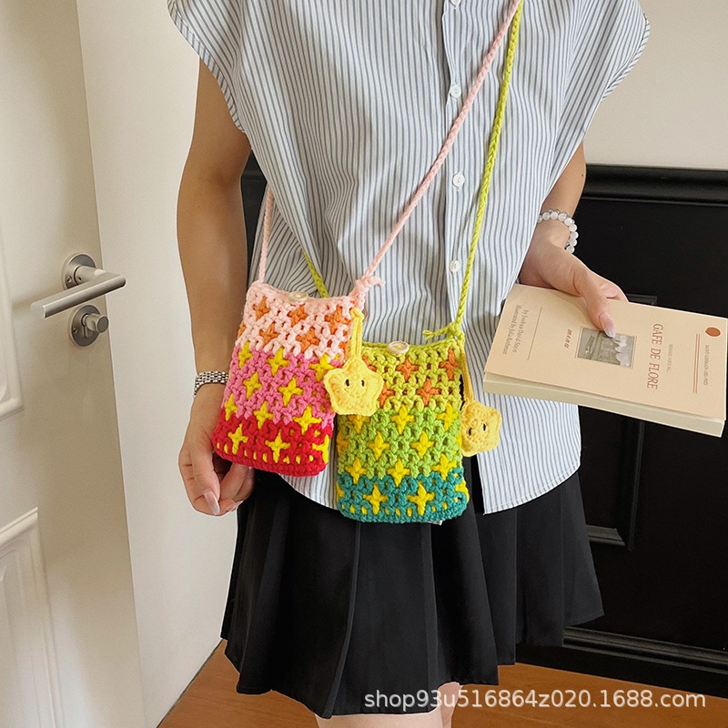 Cute Star-Shaped Small Bag for Girls, Handmade Knitted Bag, 2026 New Model, Lightweight Mini Crossbody Woven Phone Bag