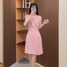 1268短袖气质连衣裙高级感粉色职场穿搭女装夏季减龄轻奢别致温柔