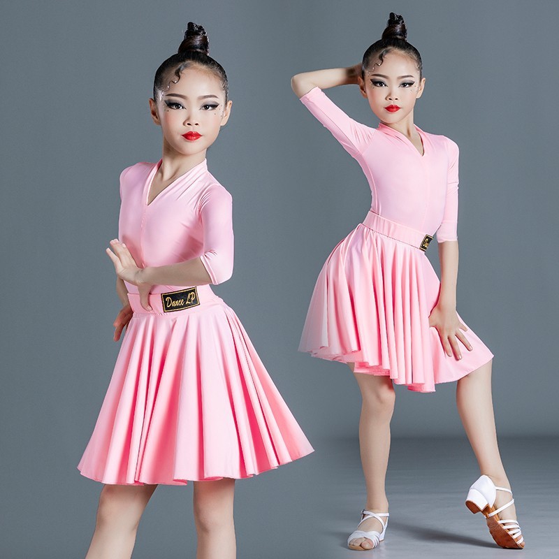 Pink Latin dance clothing for girls kids baby children salsa ballroom Latin dance skirt suit  for Children