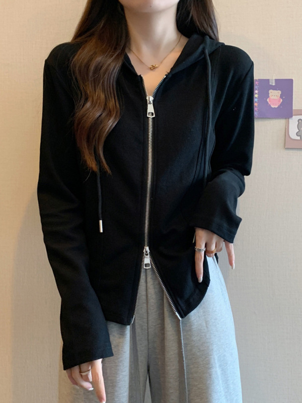 拉夏贝尔连帽拉链卫衣外套女春秋2025年新款大码胖mm打底鱼骨上衣|undefined
