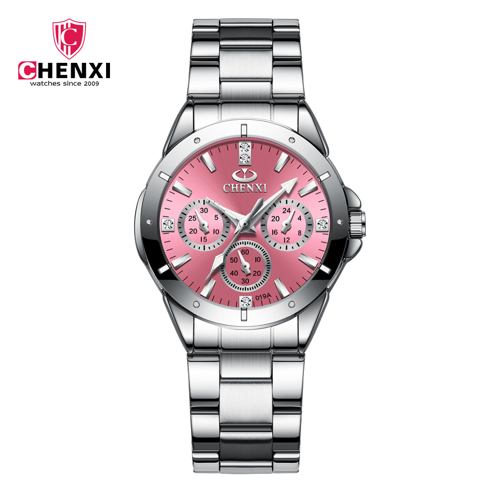 CHENGXI Chenxi 019A pareja moda ronda reloj de cuarzo impermeable creativo correa de acero moda casual Reloj de pulsera