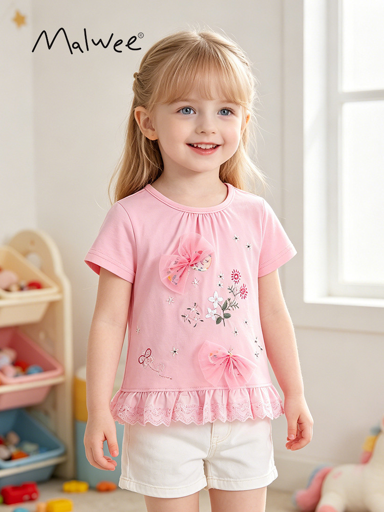 Cross-border malwee nueva camiseta de mangas cortas de verano para niños y niñas refrescante transpirable, suave y cómoda, moda y blusa versátil