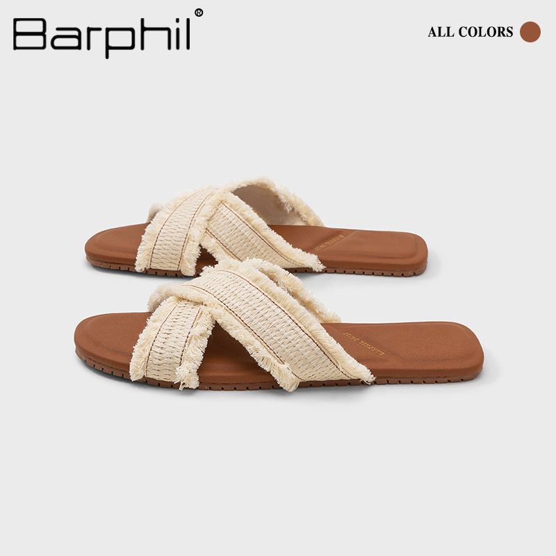 Barphil Slippers for Women 2025 New Spring and Summer Indoor Home Fashion Versatile Slippers for Outer Wear Weaving