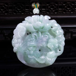 天然a货缅甸翡翠花开富贵立体镂空精工玉石种老高冰吊坠玉佩玉美