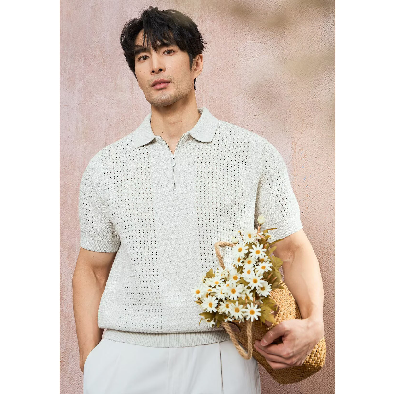 Polo camiseta de punto camiseta de manga corta camiseta de hombre solapa hueco medio cremallera negocio de verano fábrica al por mayor solo transfronterizo