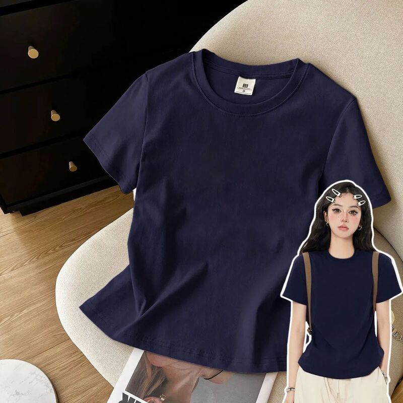 Heavyweight 100% Pure Cotton American Retro Slim-Fit Niche Short-Sleeve T-Shirt for Women, 2026 New Versatile Trendy Top