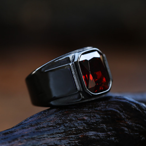 beier new stainless steel electroplated gemstone ring wholesale European and American retro men's titanium steel ring hand jewelry
