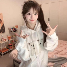美式高街毛绒贴布绣连帽卫衣女春秋2025宽松学院风休闲百搭外套潮