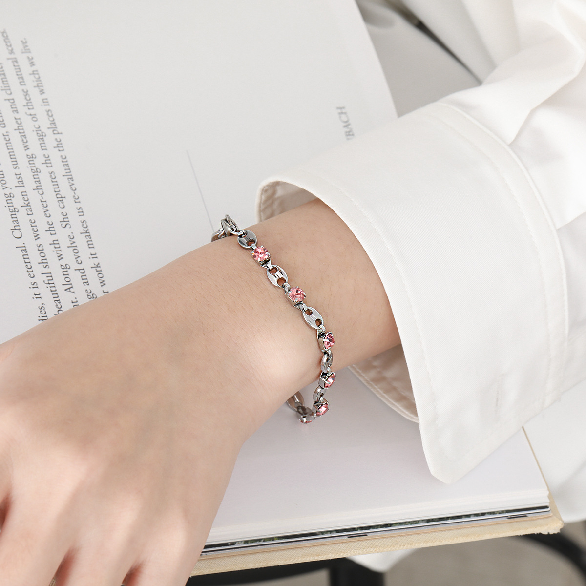 SL0071/스틸 컬러 + 핑크 지르코니아