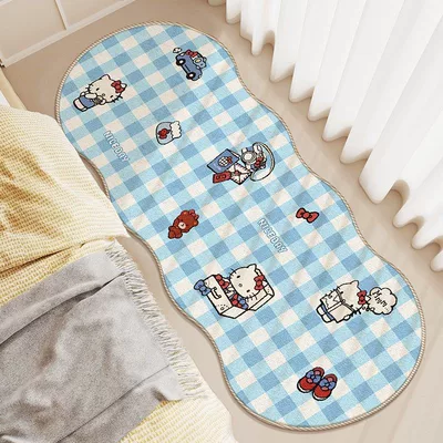 Avtomobil döşəmə paspasları, Kitty Imitation Cashmere Long Rug - blue-plaid-stamp-hello-kitty-40120cm-imitation-cashmere