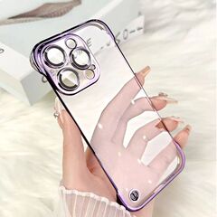 電鍍無邊框蘋果15/14PLUS手機殼自帶鏡頭膜蘋果13Promax超薄11/12