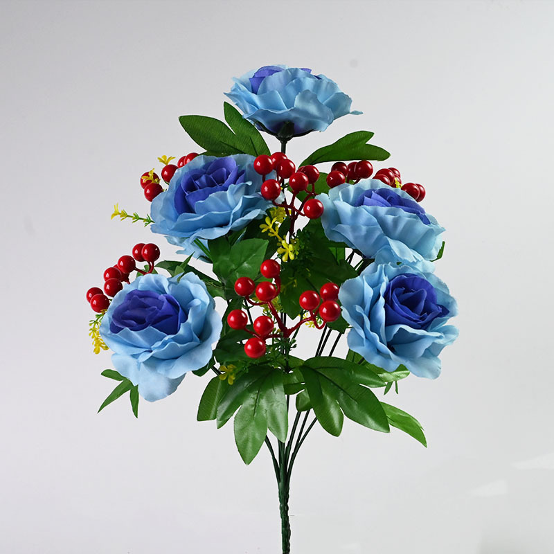 Simulación de rosas 12 cabezas 6 frutas de jaula para la mesa de comedor balcón flores falsas flores falsas decoración flores falsas