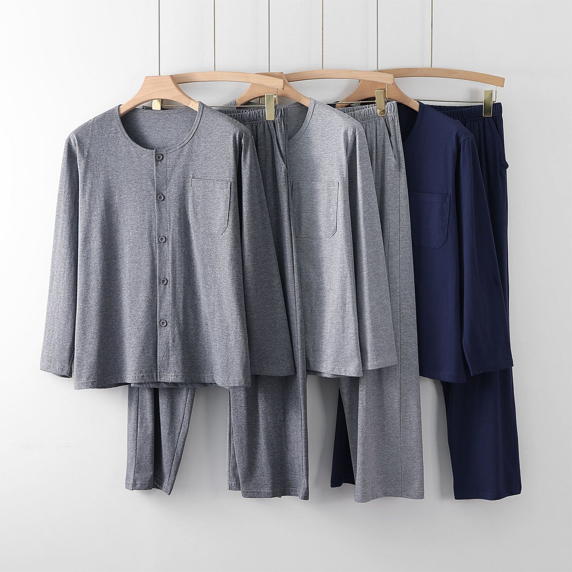 Men's Pajamas for the Elderly, Front-Buttoned Autumn Clothes, Grandpa Cardigans, Elderly Pajamas, Thin Cardigans for Bedridden Elderly People