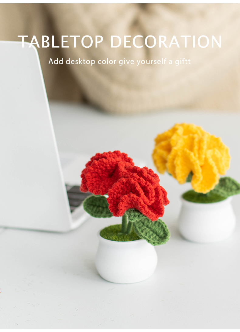 Hand-knitted double-headed carnation potted plants, finished woolen artificial flower ornaments, festival gifts, cross-border bestsellers at stalls pic 6