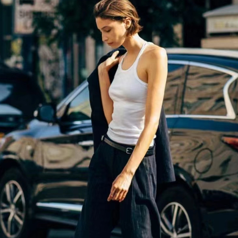 Nordic-Style Knit Camisole with Thin Straps, Cotton, Stretchy, Can Be Worn as Outerwear, Slimming, Versatile, Suitable for Women