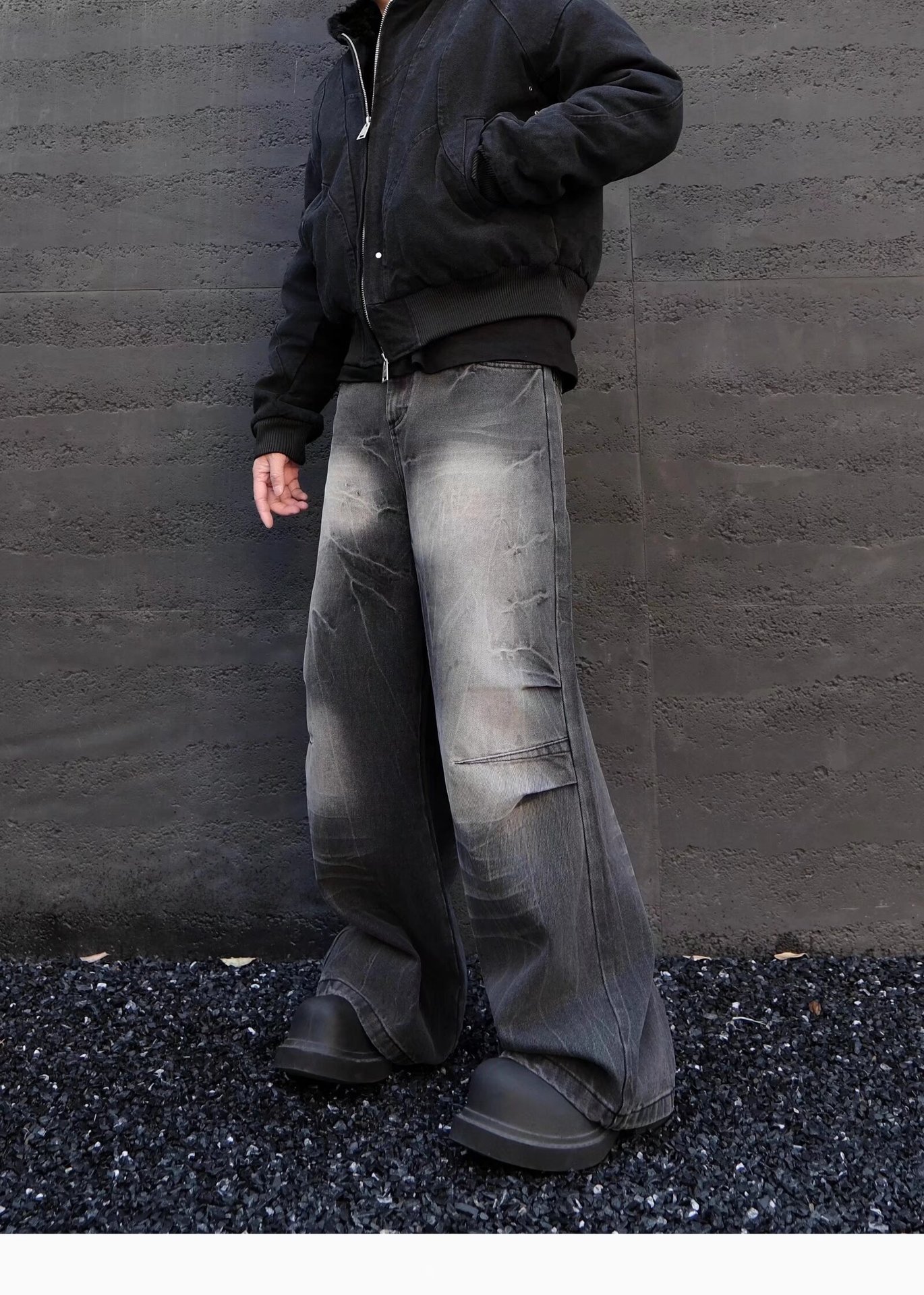 2025 Spring And Autumn American High Vintage Distressed Dyed Paris Ripped Jeans Men's Street Straight Loose Flared Pants_mkmklike.com