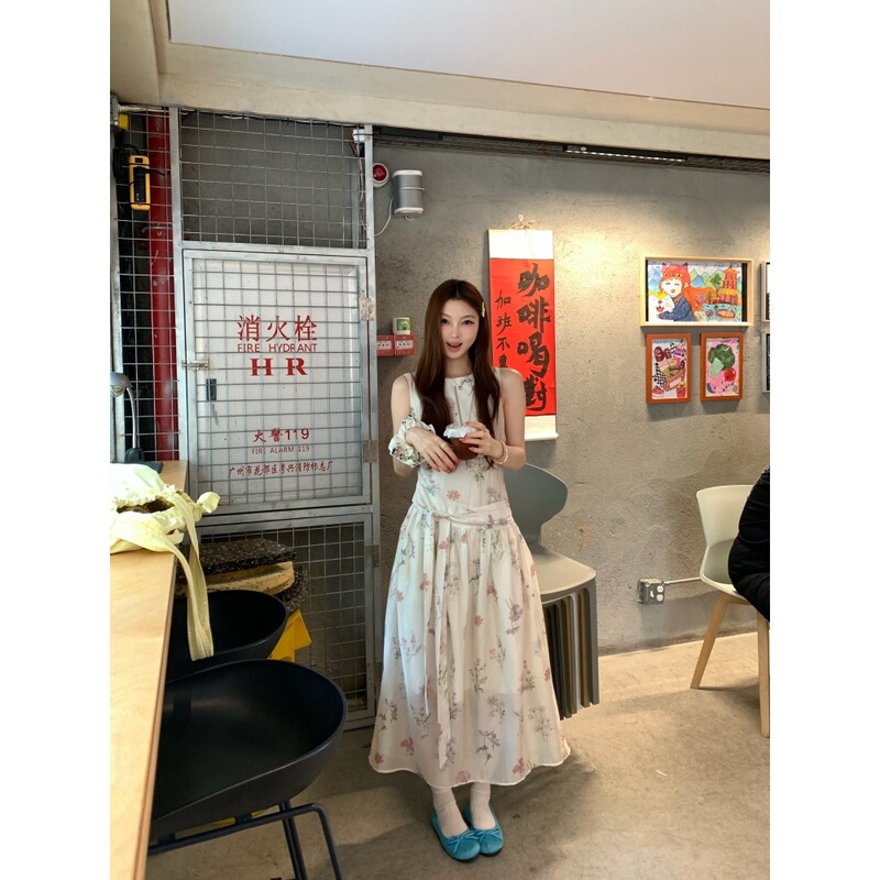 In Stock, Real Photos: Korean Original Tencel Linen Printed Sleeveless Tank Dress for Women, Summer Vacation Style Mid-Length Dress In Stock, Real Photos: Korean Original Tencel Linen Printed Sleeveless Tank Dress for Women, Summer Vacation Style Mid-Length Dress