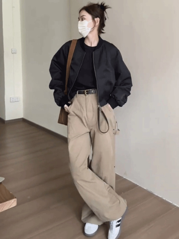 休闲短款圆领棒球服外套女韩版宽松显瘦洋气百搭小个子夹克上衣潮|undefined