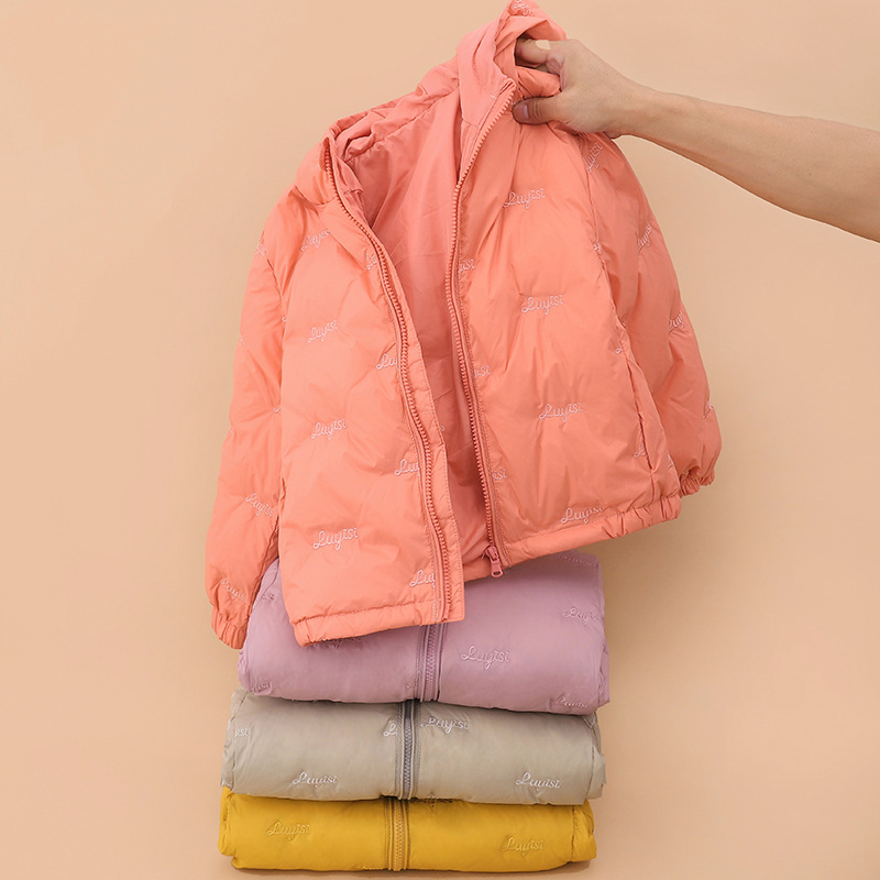 Children's thin down jacket short sleeve for boys and girls, middle and large children, baby, thick winter coat, hooded jacket, national standard 90 down