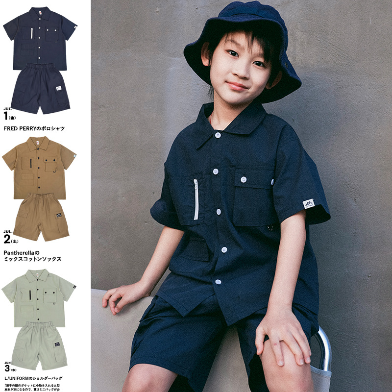 In-Stock Boys' Summer Outfit New Mountain-Style Outdoor Short-Sleeve Shirt Two-Piece Set Children's Workwear Set