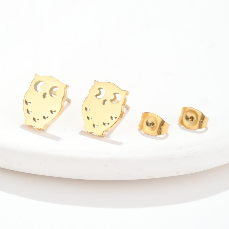 1 Pair Simple Style Owl Stainless Steel Plating Ear Studs display picture 3