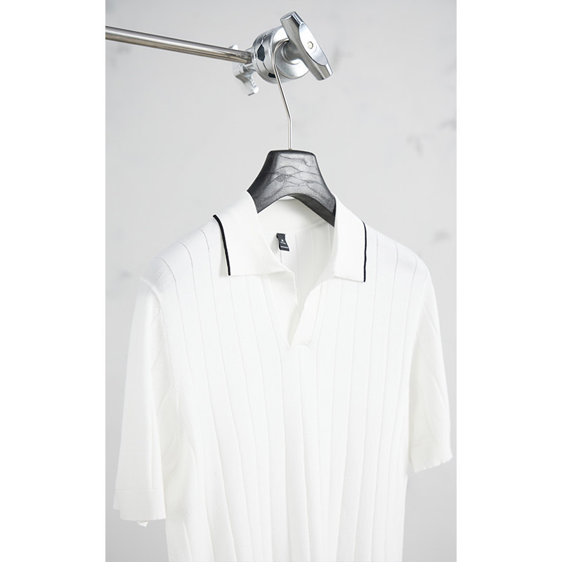Polo camiseta de punto camiseta de manga corta camiseta hombre gaviota cuello V rayas viejas líneas de hielo de viento de verano fábrica transfronteriza mayorista