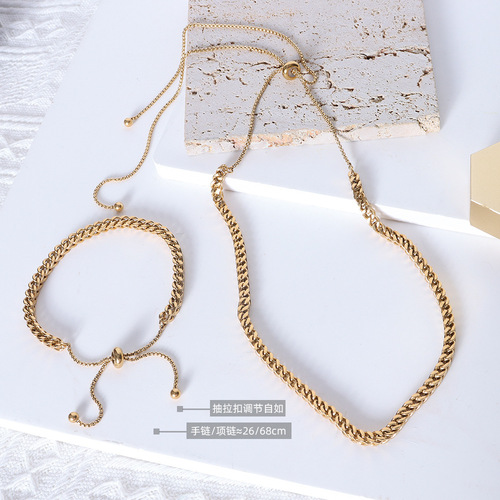 marka niche design tassel necklace for women pull buckle retro jewelry 18k gold cross-border best-selling titanium steel necklace