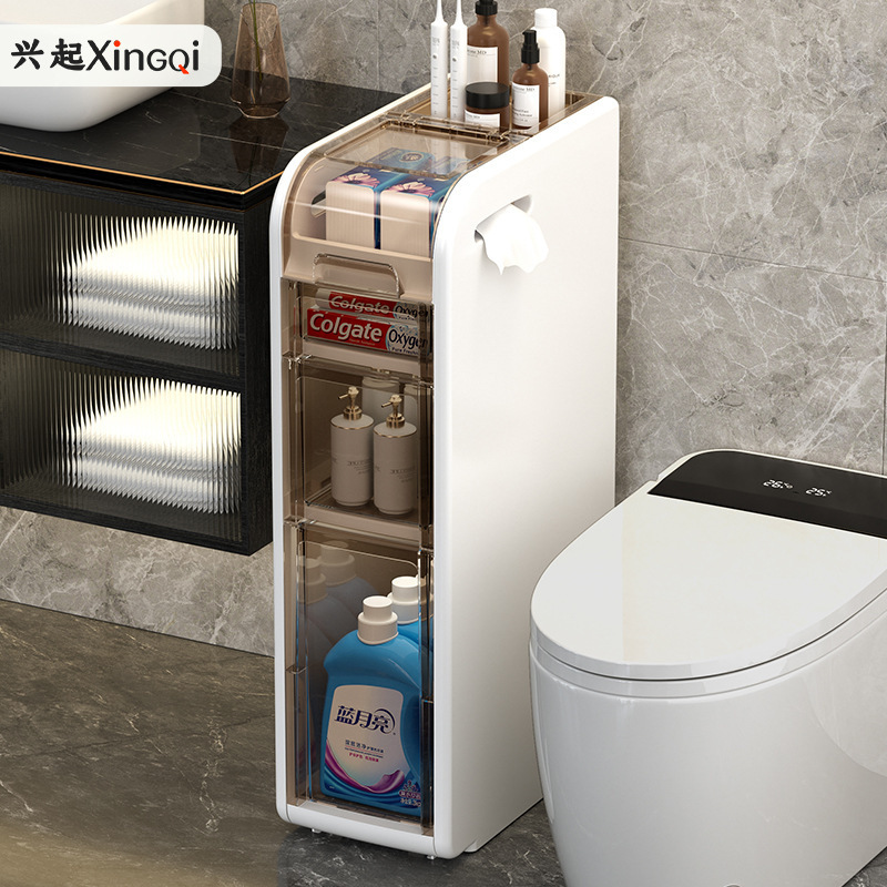 Rising Light Luxury Bathroom Gap Cabinet Toilet Storage Rack Narrow Storage Cabinet Toilet Toilet Storage Cabinet with Vibrating Tail