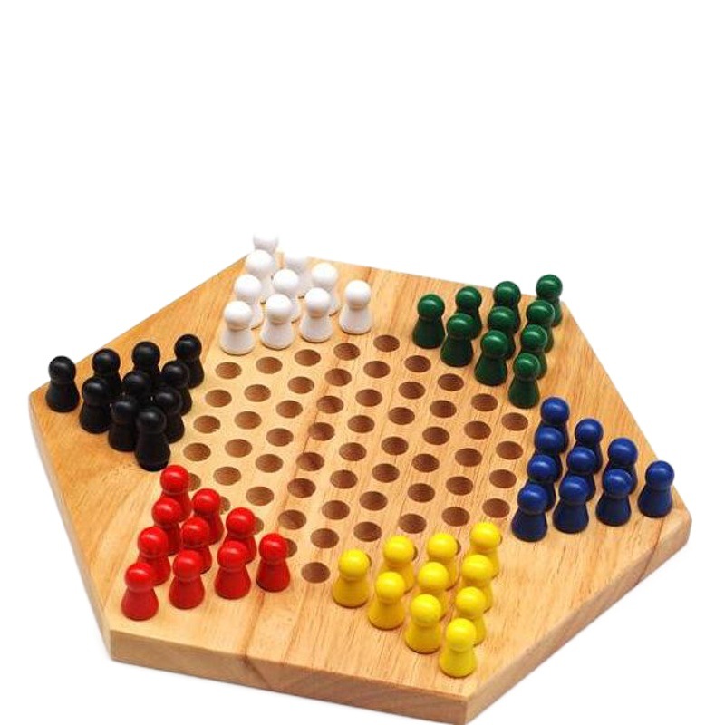 Damas hexagonales de los niños ajedrez de nueve piezas de ajedrez adultos educativos damas juguetes de madera regalo de los niños 0,45