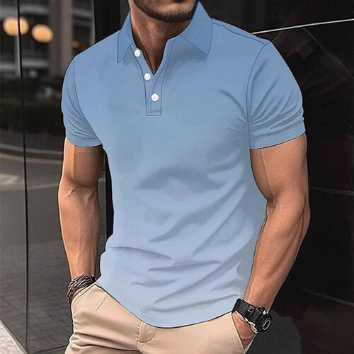 Summer new style striped short-sleeved men's blue loose casual 3D printed lapel polo shirt top