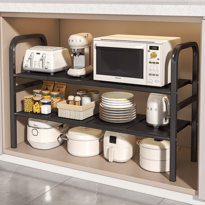 Simple Kitchen Carbon Steel Storage Rack Retractable Cabinet Layered Rack Cabinet Built-in Pot Storage Rack Under Sink