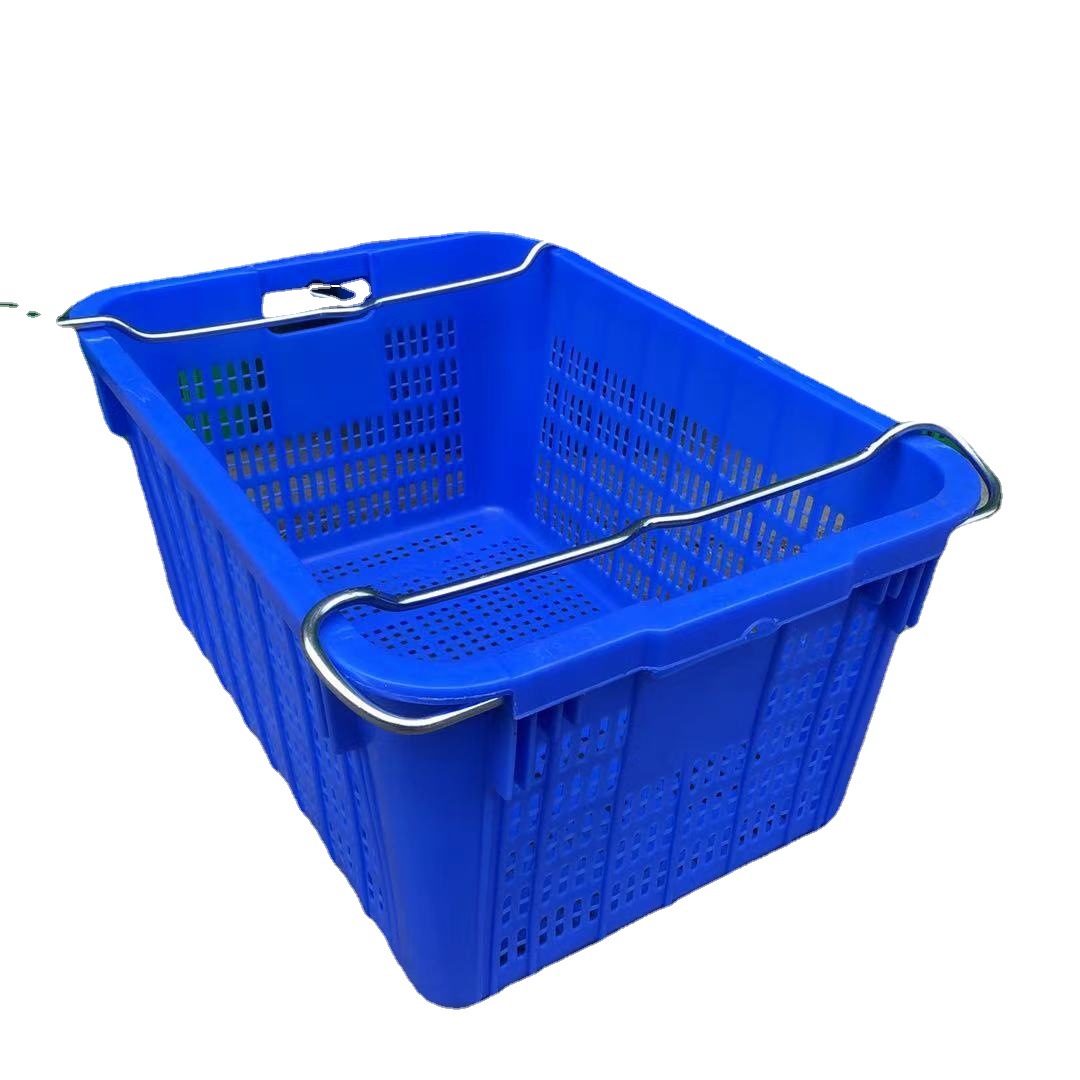 绿色可烫金带铁耳蔬菜箩 蔬菜运输周转筐子 网格周转萝胶筐框子