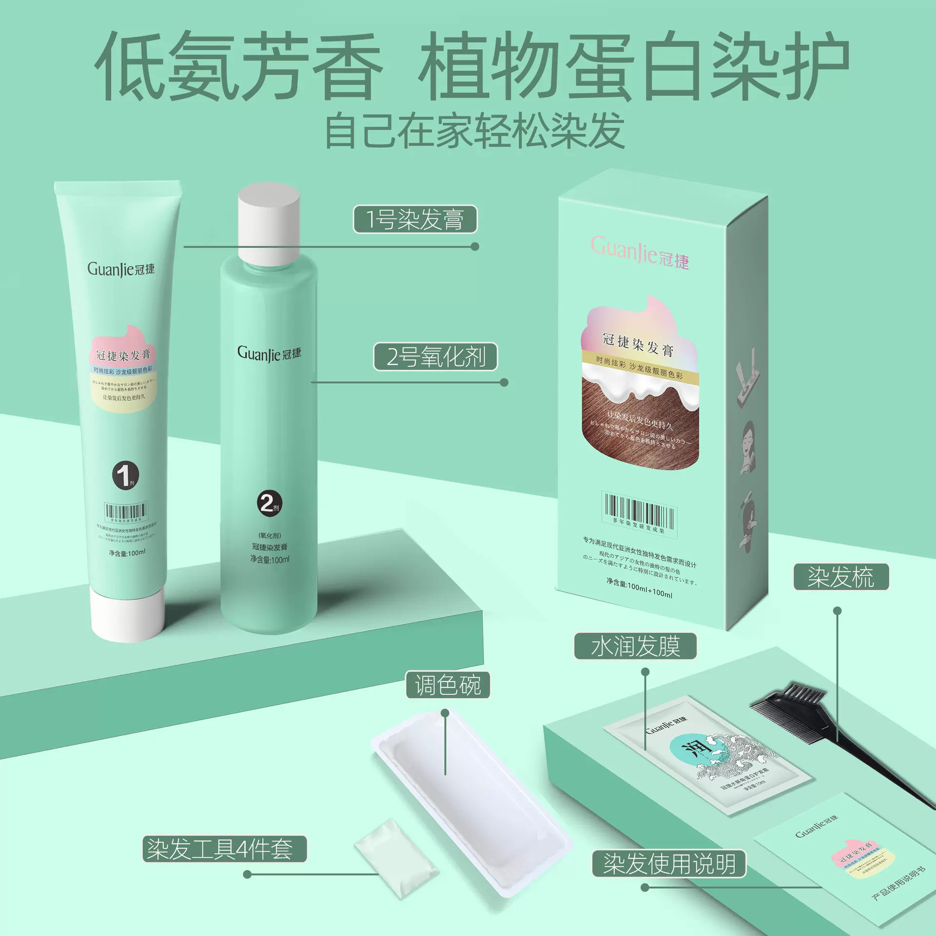 低氨染发剂植物纯不伤发家用盖白发免漂流行色染发膏美发用品批发