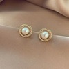 Zirconium from pearl, small earrings, light luxury style, micro incrustation, internet celebrity, simple and elegant design