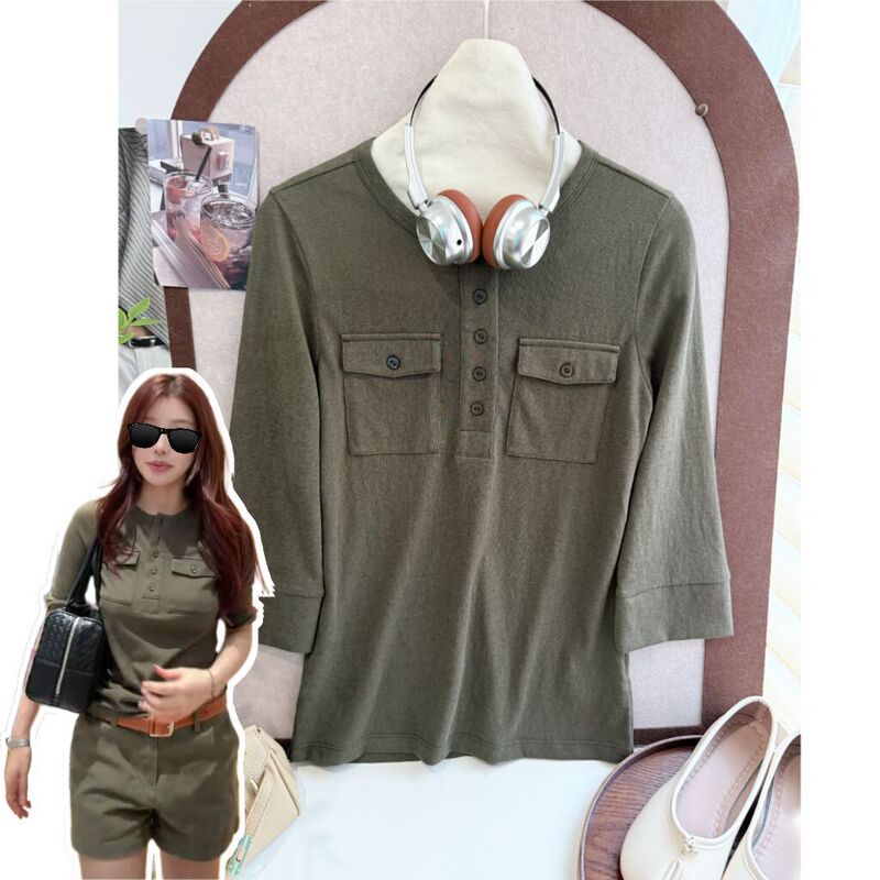In Stock/Stay-At-Home Girl Fa*X Lightweight Fabric Henley Collar Mid-Sleeve Slimming Soft T-Shirt! In Stock/Stay-At-Home Girl Fa*X Lightweight Fabric Henley Collar Mid-Sleeve Slimming Soft T-Shirt!