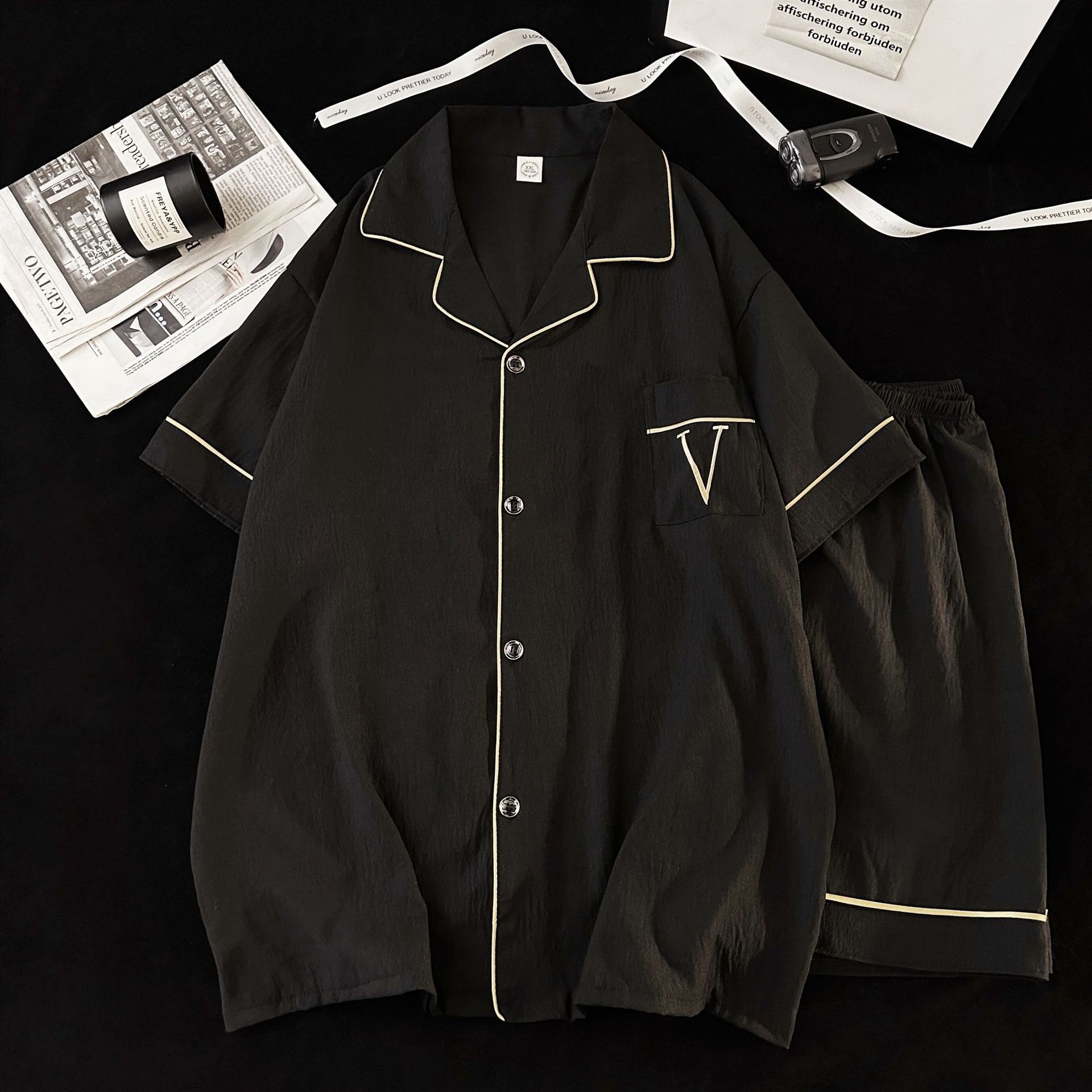 2025 nuevos pijamas para hombre verano nubes hilo de algodón puro manga corta japonés ins cachorro traje de servicio a domicilio a rayas