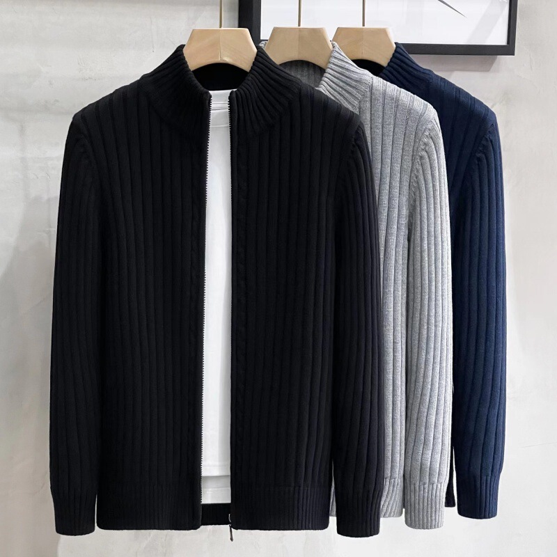 Autumn and Winter New Striped Sweater Trendy Brand Stand Collar Knitwear Jacket Men's Korean Style Outerwear Zipper Casual Men's Jacket Autumn and Winter New Striped Sweater Trendy Brand Stand Collar Knitwear Jacket Men's Korean Style Outerwear Zipper Casual Men's Jacket