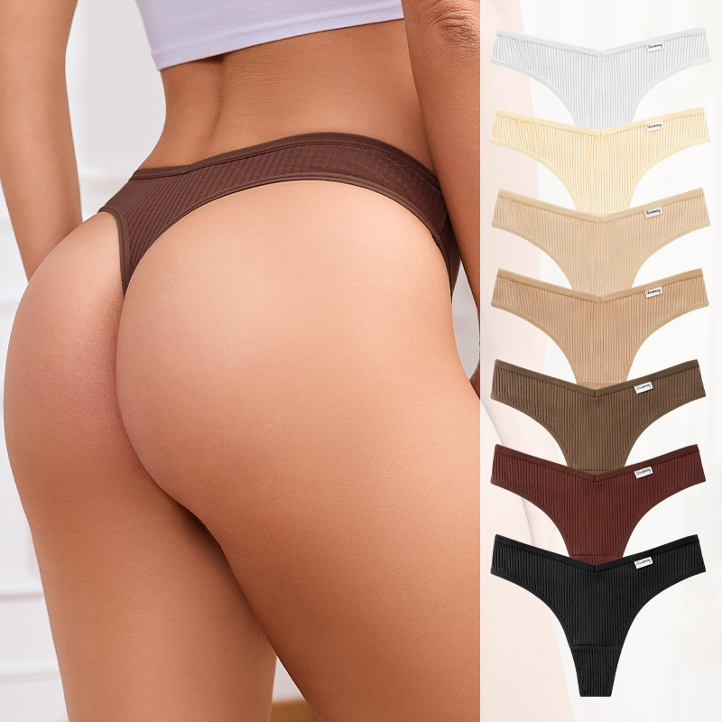 Cross-Border European and American Thong Women's Sexy Threaded Cotton Thong Underwear Breathable Low-Waist Pure Desire T-Shaped Underwear Women's Export