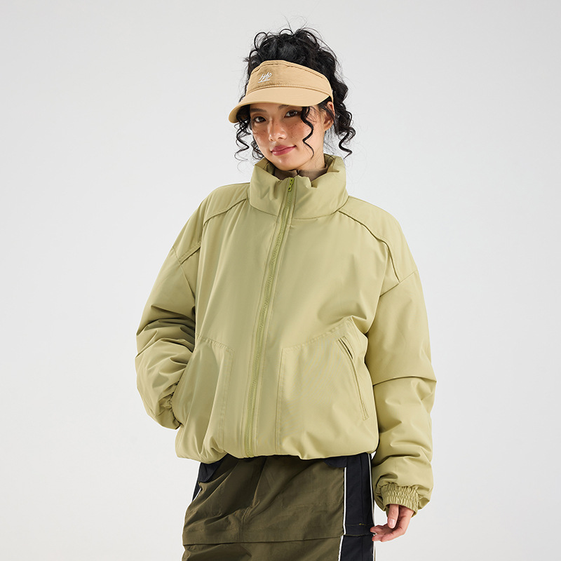 New autumn/winter thickened fluffy puffer jacket, couple's thickened stand-up collar loose cotton-padded jacket, thickened Korean style solid color top for men.