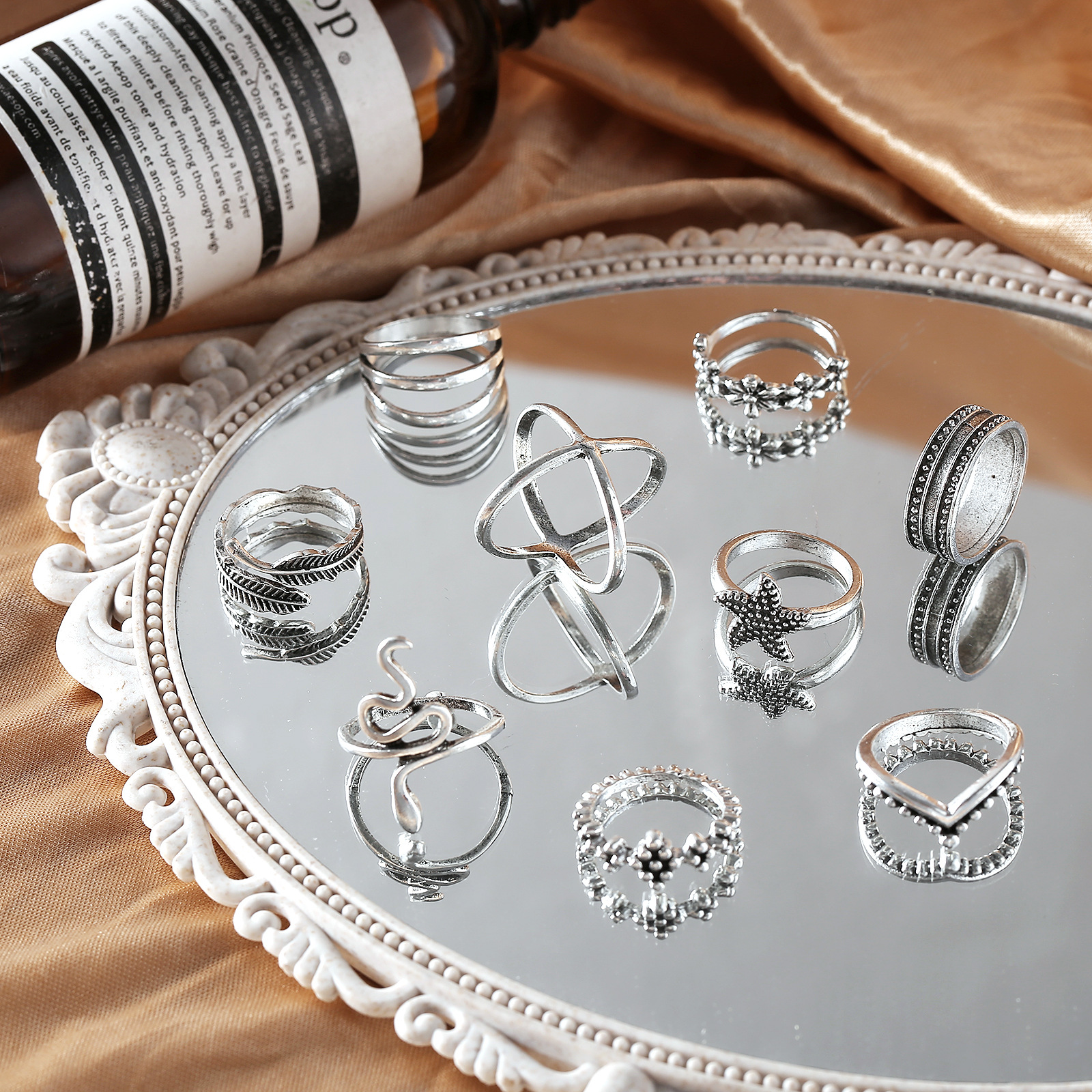 Cool Style Simple Feather Star Ring suit Niche Design Light Luxury Elegant Ring_voghion.com