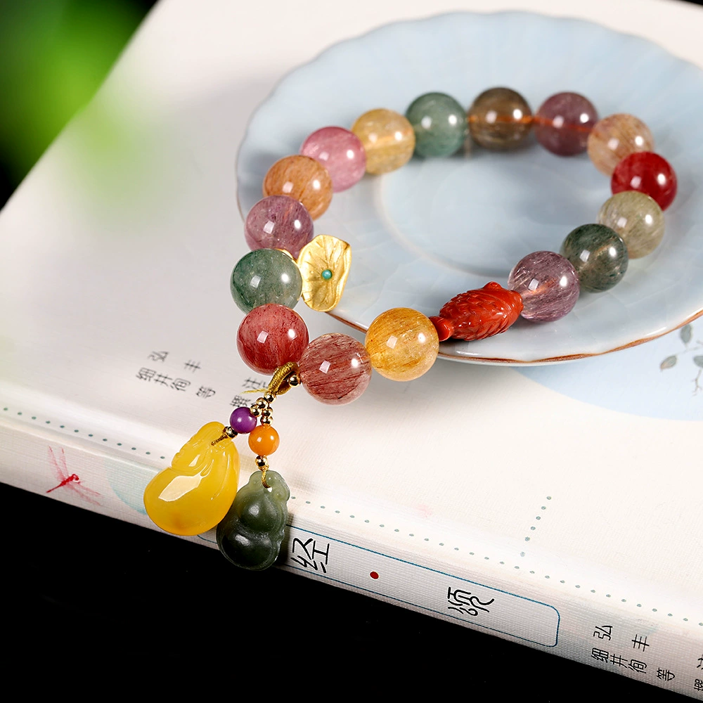 人品银品 Crystal wax agate, fashionable bracelet, silver 925 sample, simple and elegant design