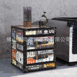 朋克风复古车牌红酒咖啡厅个性设计茶几雪茄吧威忌士酒吧方储物柜