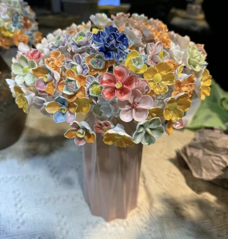 Zhaozhu Jingdezhen 高温手作りセラミックフラワーフル模擬花花瓶装飾花束ガールフレンドギフト|undefined