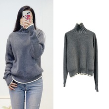 南油女装法式针织衫高领软糯撞色慵懒风宽松秋冬打底衫长袖毛衣厚