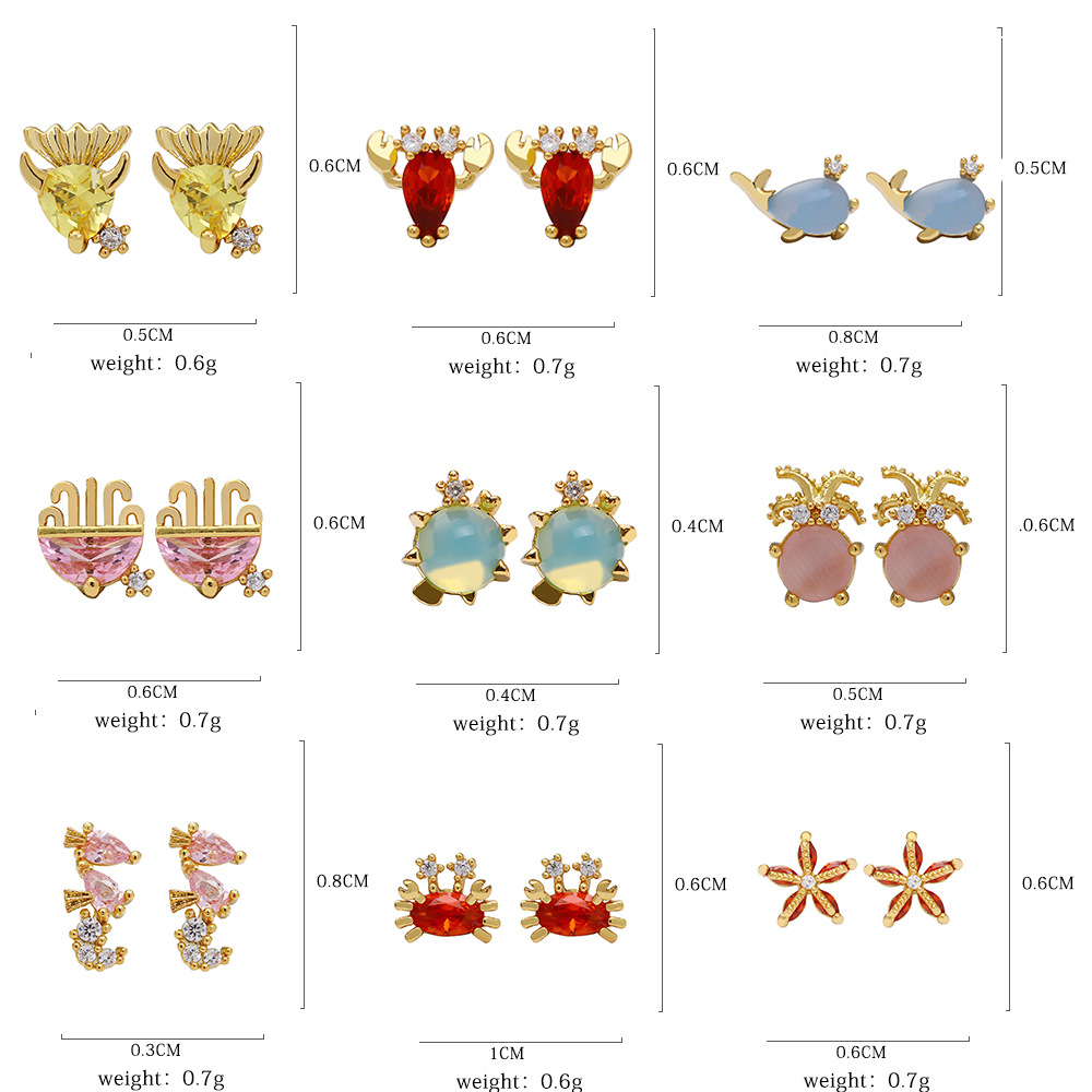 1 Pair Marine Style Geometric Plating Inlay Copper Zircon Ear Studs display picture 1