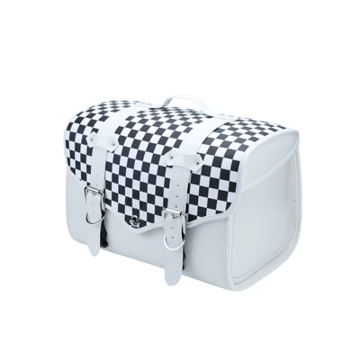 Rear Seat Travel Bag, Motorcycle trunk - black-and-white-checkered-new-upgraded-strap-style