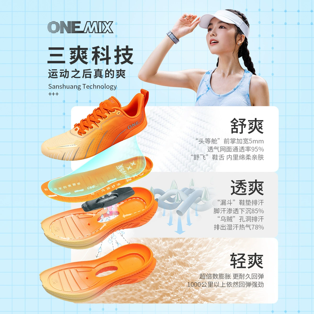 Спортобувь Onemix весна, амортизация, дышащая обувная платформа, амортизатор, тренд сезона