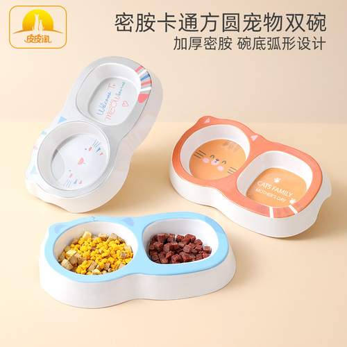 Wholesale Pipitao pet food feeding basin cat bowl thickened cartoon square pet double bowl dog bowl