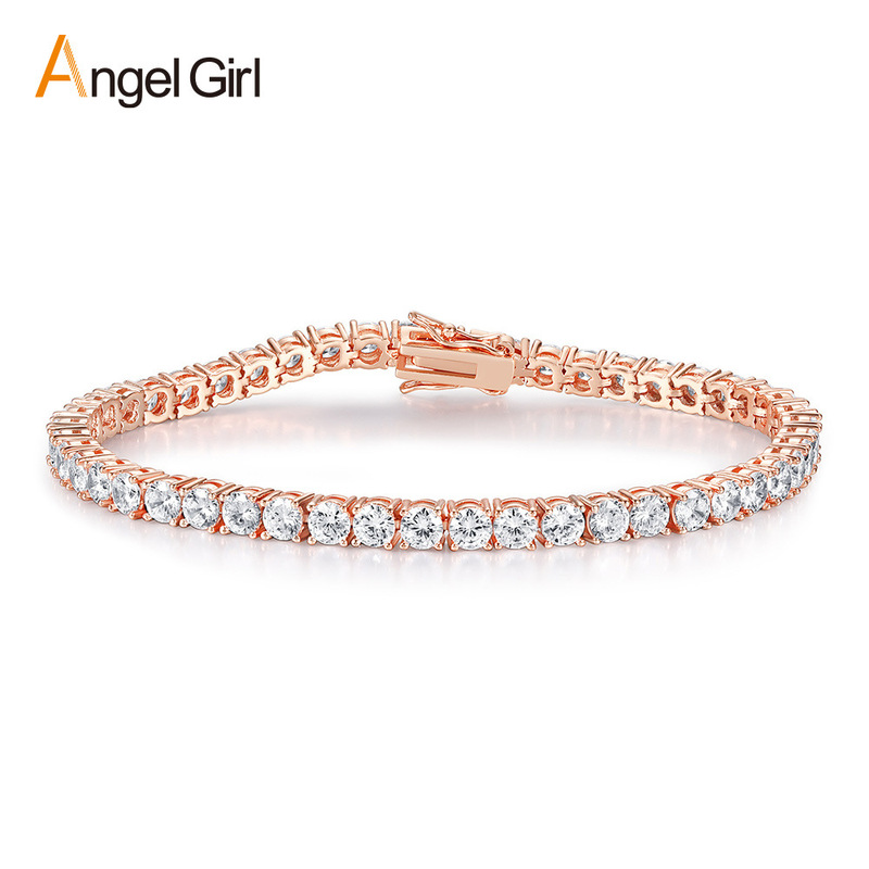 Copper inlaid 18k gold rose gold pink white zircon diamond tennis bracelet cross-border for factory wholesale