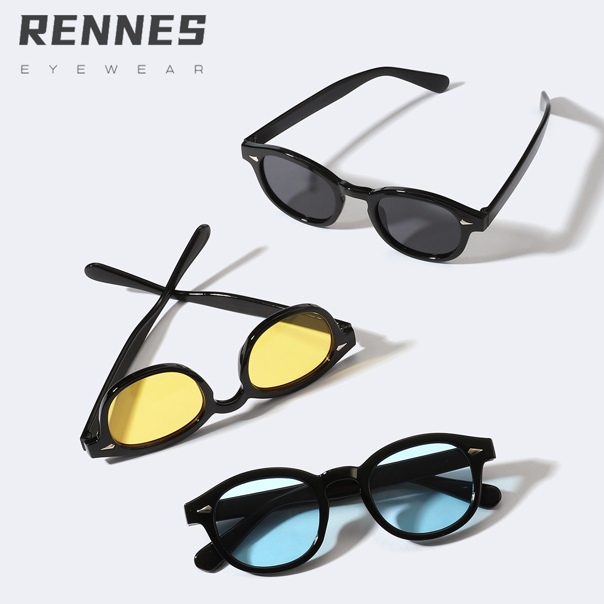 Nuevo clavo beige retro pequeño marco redondo océano pieza hombres y mujeres de moda todo-fósforo UV prueba gafas de sol